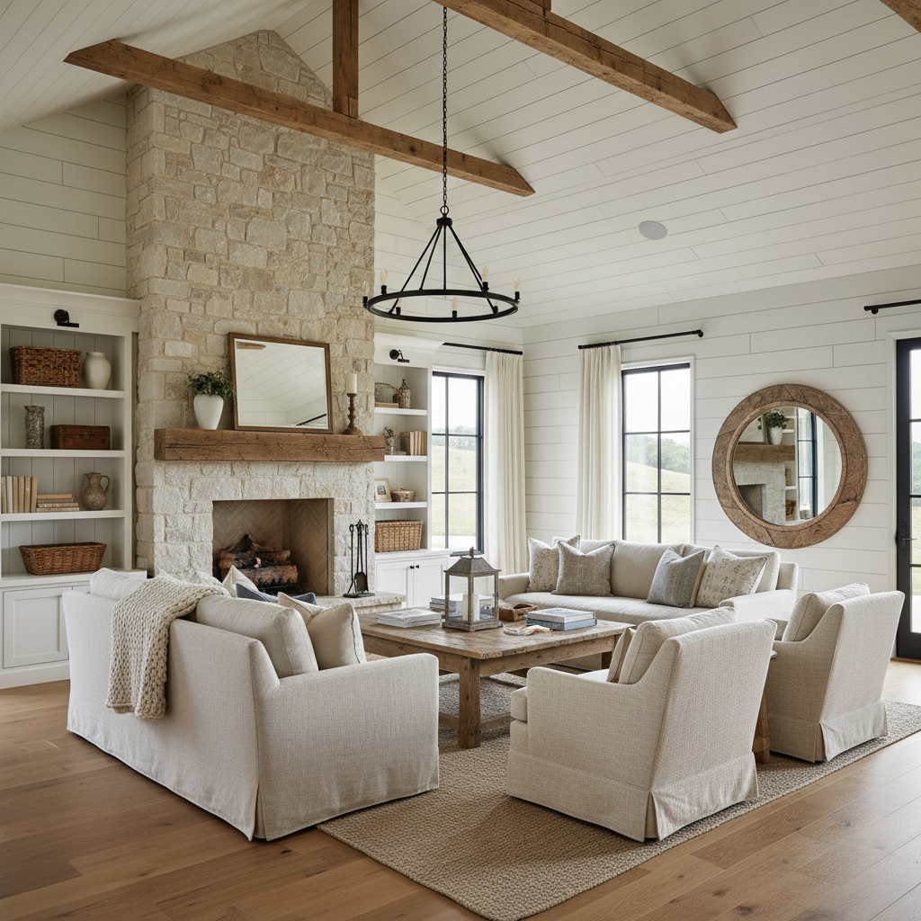Virtual staging example: Farmhouse Living Room - AI staged by StageAura