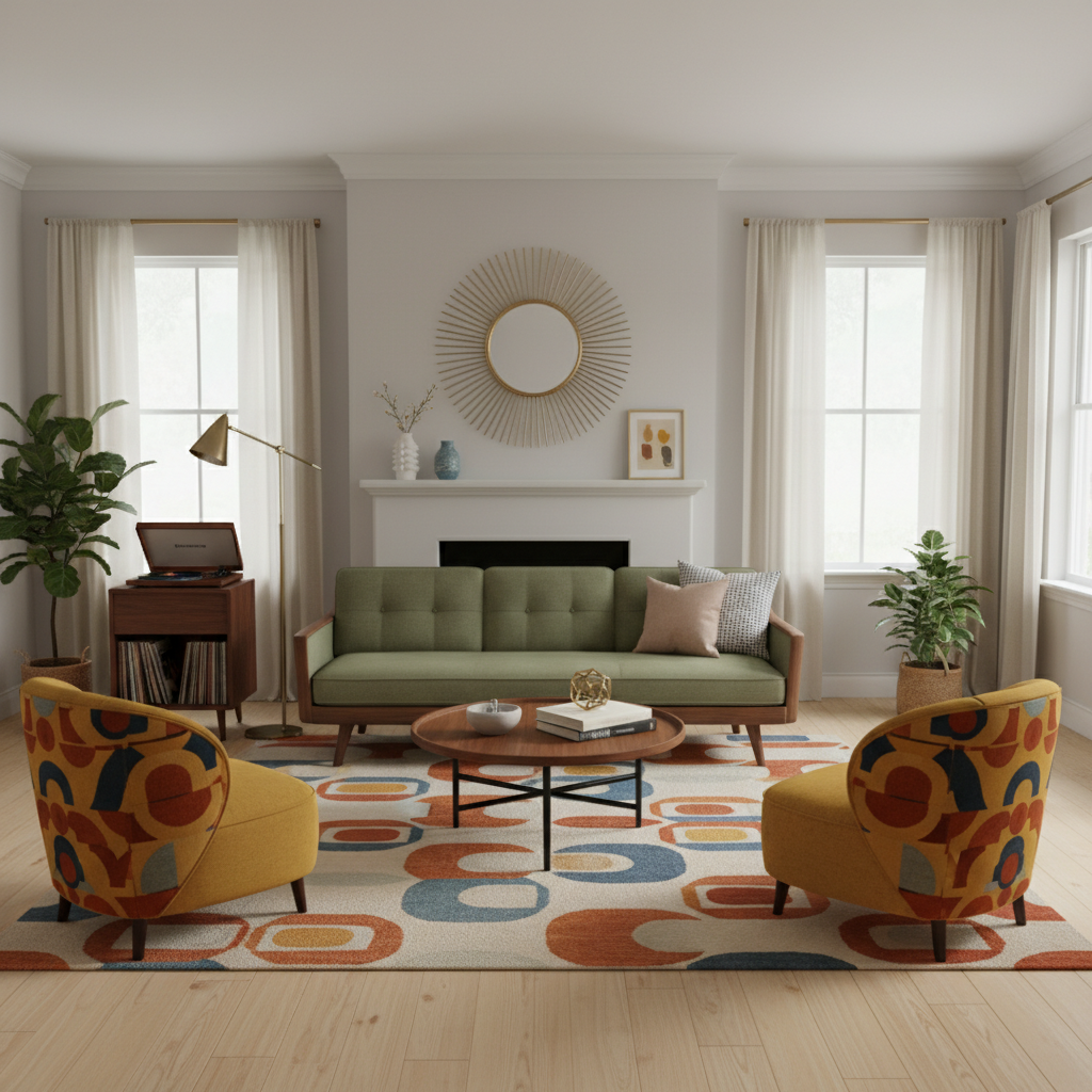 Virtual staging example: Mid-Century Modern Living Room - AI staged by StageAura