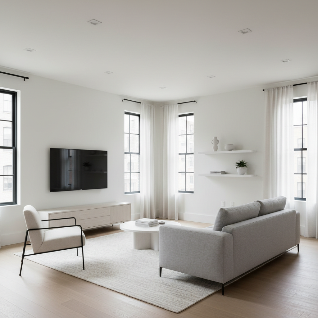 Virtual staging example: Minimalist Living Room - AI staged by StageAura
