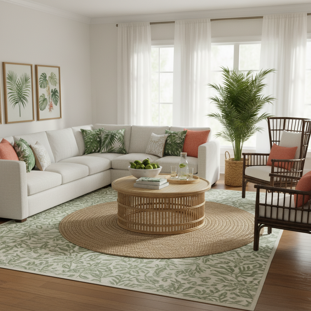 Virtual staging example: Tropical Living Room - AI staged by StageAura
