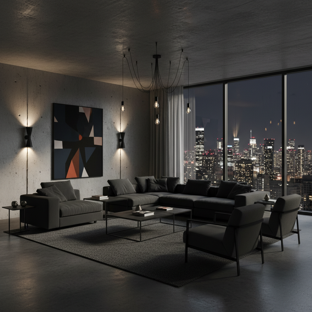 Virtual staging example: Urban Modern Living Room - AI staged by StageAura